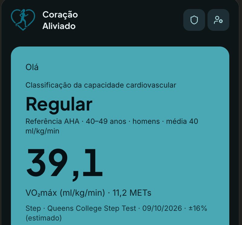 Painel do app com a classificação da capacidade cardiovascular e o VO₂máx