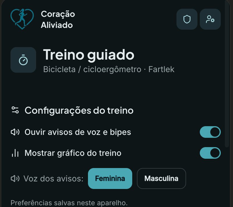 Tela do treino guiado: avisos de voz e bipes, gráfico do treino e escolha da voz